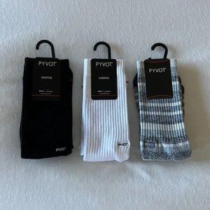PYVOT Socks - Three (3) Pairs Crew Socks - Black, White, Blue Striped